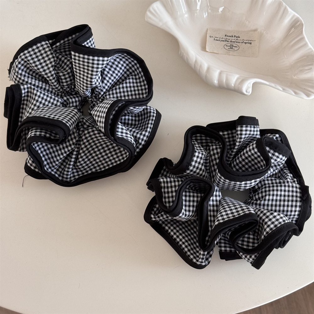 Women's Sweet Summer Soft Cloth Hair Tie Black And White Plaid