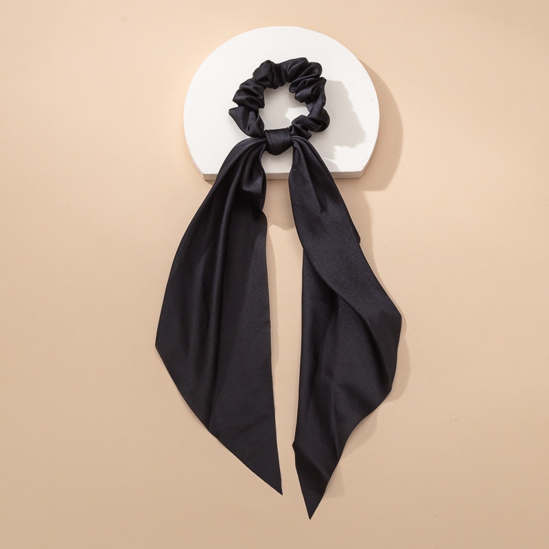Women's Satin Scarf Scrunchie Long Ribbon Ponytail Tie Solid Color