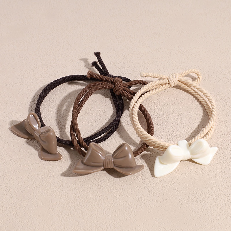 Women's Simple Autumn Cloth Bowknot Hair Tie Coffee Beige Chain Print
