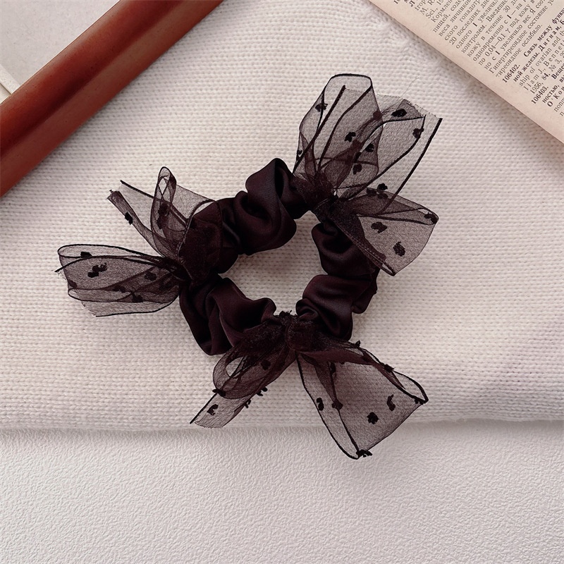 Women's Four Seasons Satin Mesh Hair Tie Multi-functional Bow Knot Pink Black