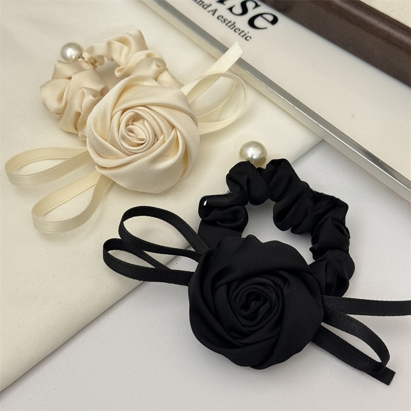 Women's Stylish Cloth Hair Tie For Daily Wear Beige Rose Bow Knot
