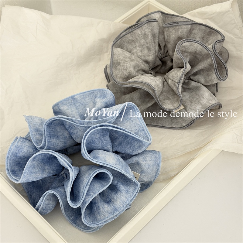 Women's Stylish Soft Cloth Scrunchie Hair Tie Grey Blue Tie Dye