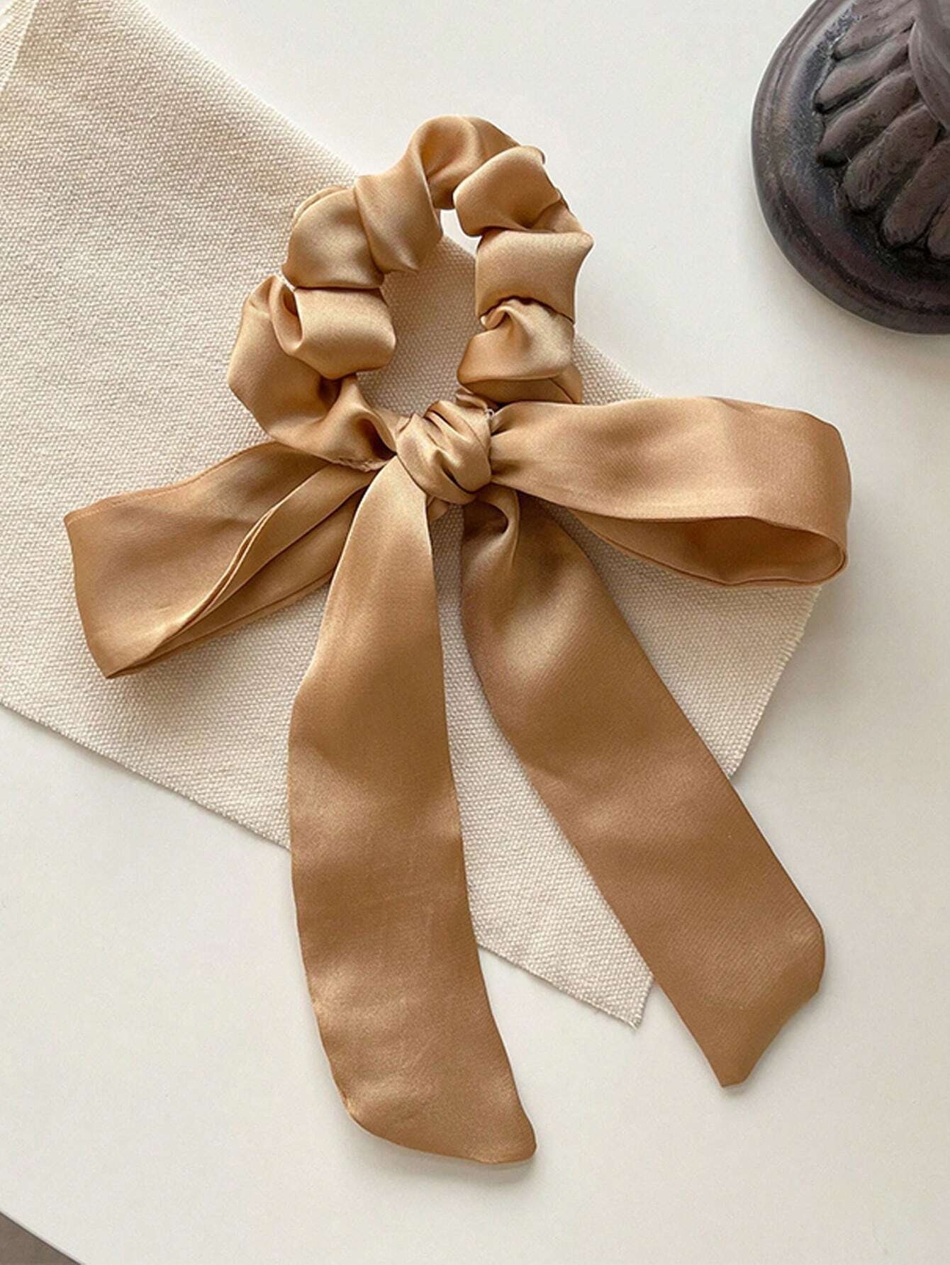 Women Girls French Polka Dot Bow Hair Scarf Fabric Ponytail Holder Tie