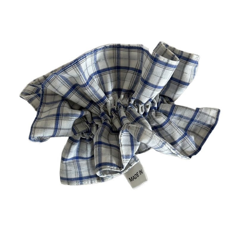Women's Everyday Cloth Scrunchies Hair Ties Blue Black Checkered Plaid