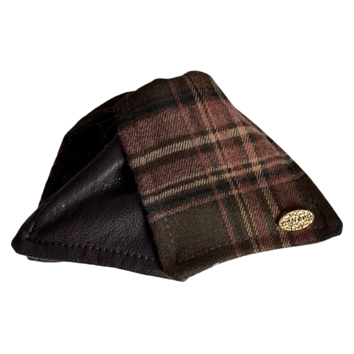 Women's Autumn Winter Fabric Bow Scrunchie Hair Tie Brown Color Block Plaid