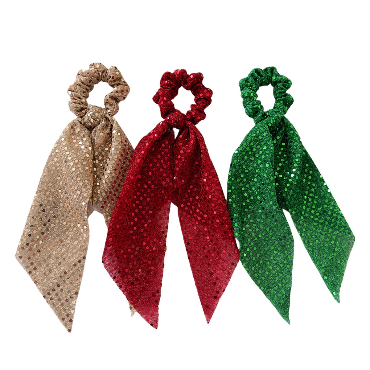 Women's Sweet Party Mesh Bowknot Ponytail Holder Hair Tie Sequin Polka Dot