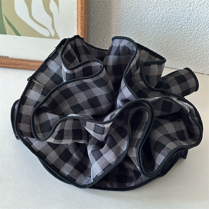 Women's Vintage Four Layer Cloth Hair Bands Chocolate Dark Blue Plaid