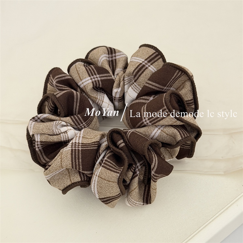 Women's Spring Retro Cloth Scrunchie Hair Tie Grey & Black Plaid