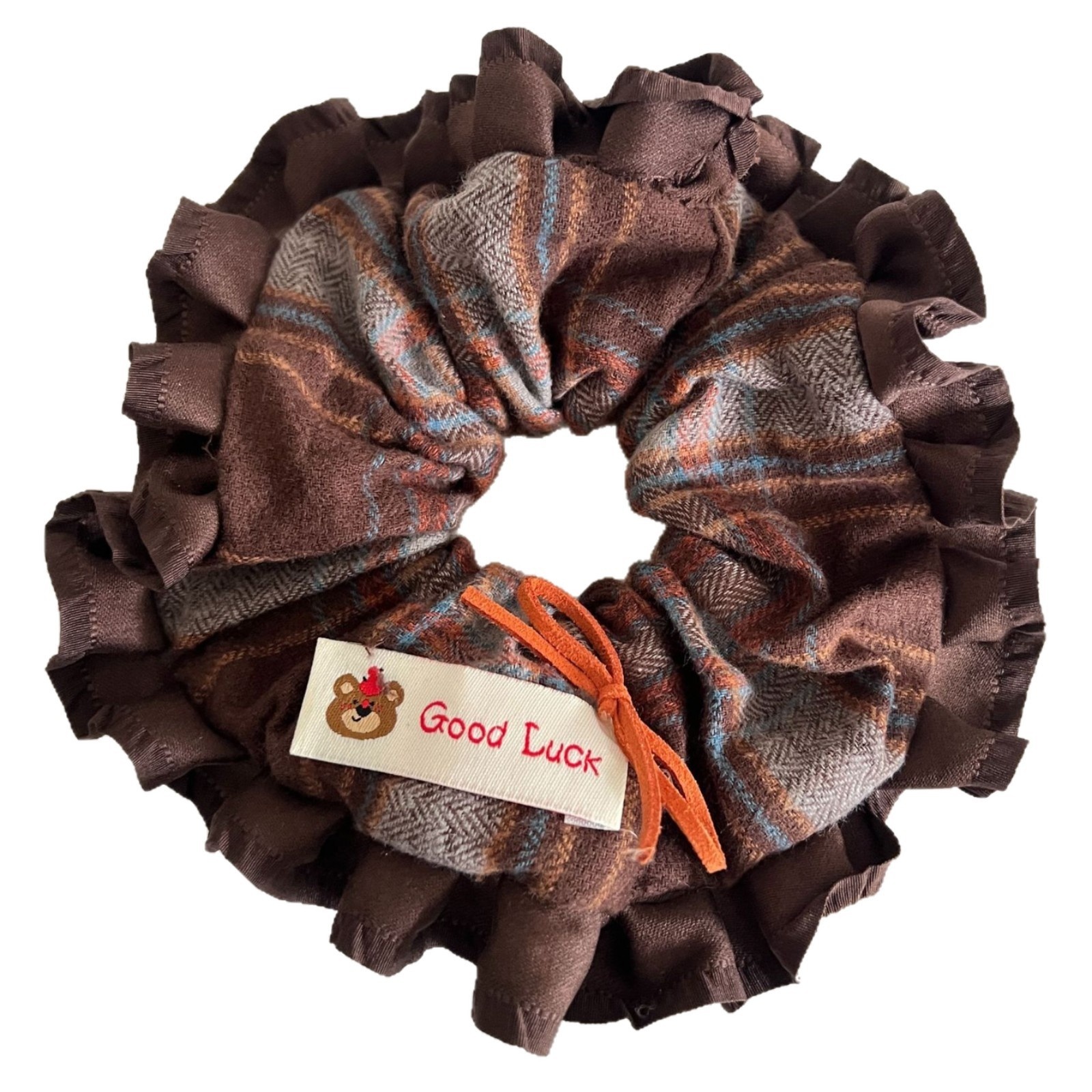 Girls Preppy College Style Cloth Hair Tie Scrunchie Coffee Plaid