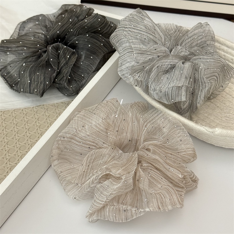 Women's Elegant Rhinestone Bubble Fabric Hair Scrunchies Solid Striped