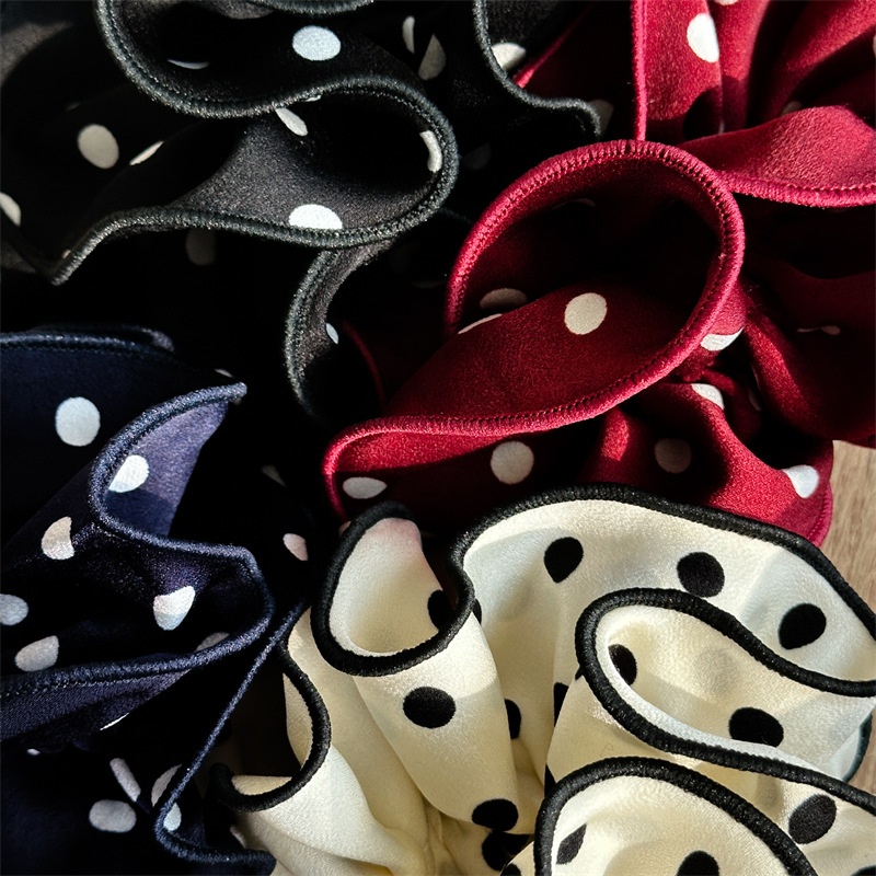 Women's Vintage Polyester Flower Hair Scrunchie Large Polka Dot