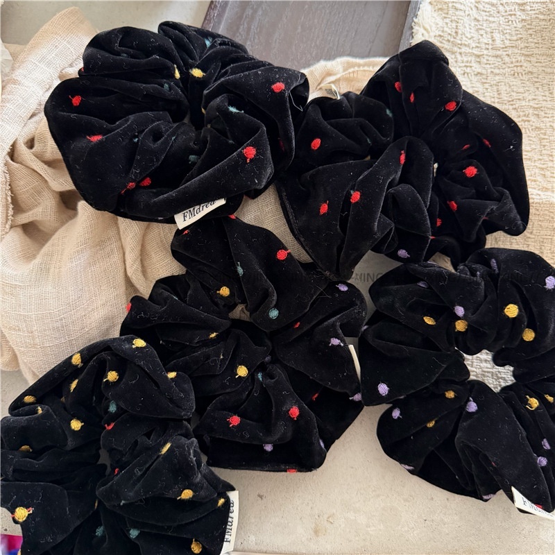 Women's Autumn Winter Velvet Cotton Hair Band Black Colorful Dots