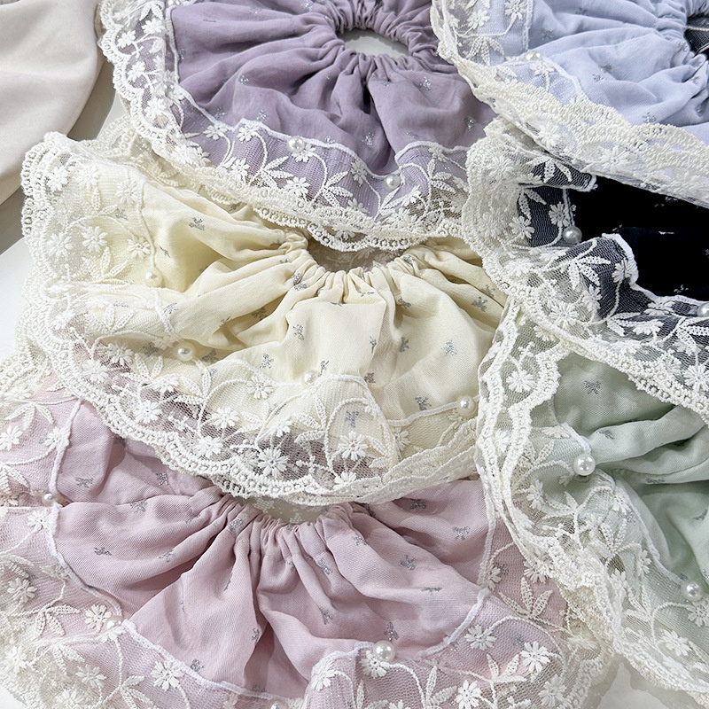 Women's Vintage Pearl Bow Elastic Hair Tie Floral Lace