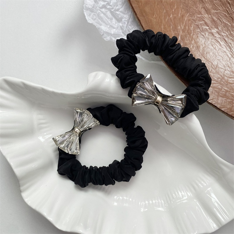 Women's Rhinestone Bowknot Fabric Scrunchie Hair Tie Black White Grey