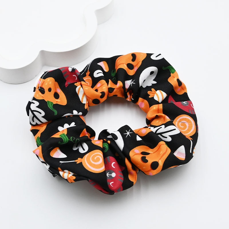 Women's Elastic Cloth Hair Scrunchie Cartoon Halloween Pumpkin Print