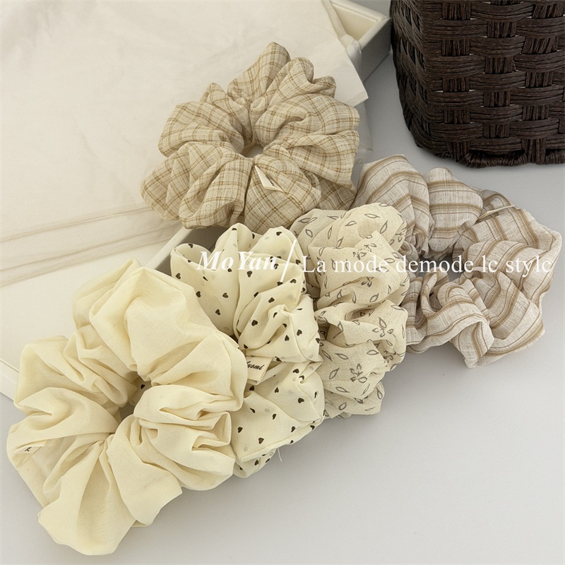 Women's Soft Cloth Daily Hair Tie Scrunchie Beige Solid Color