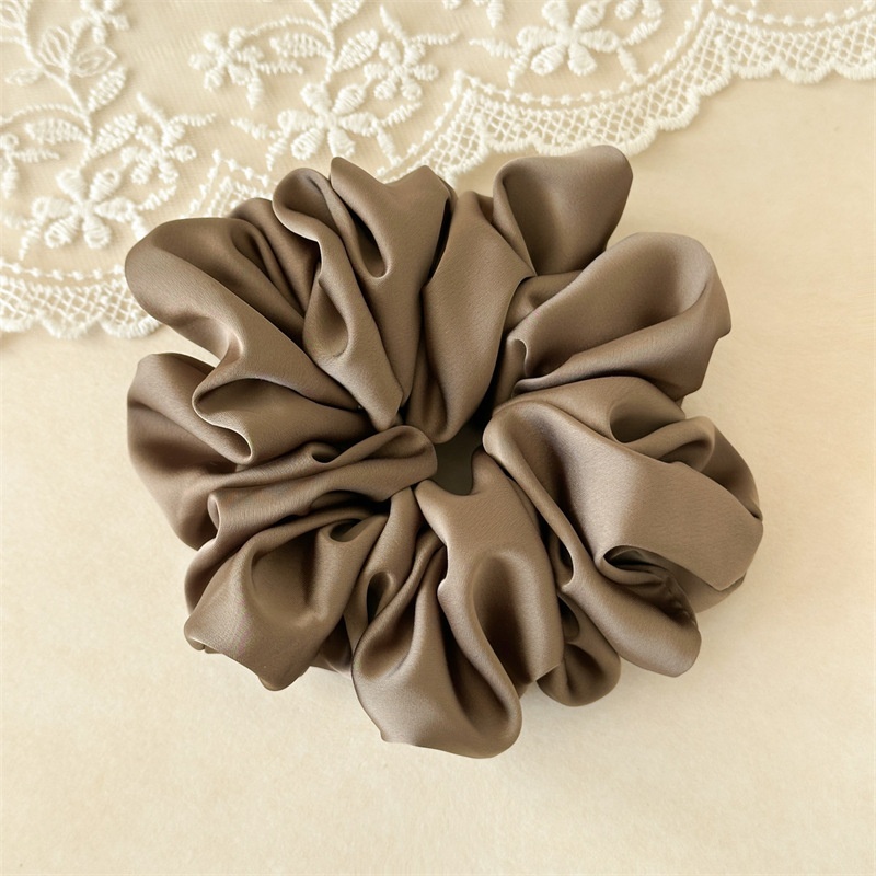 Women's French Style Satin Hair Tie For Spring Daily Wear Solid Beige