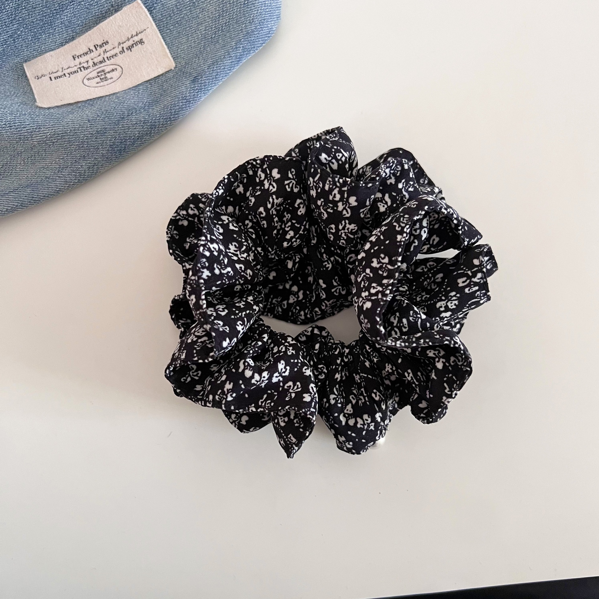Women's Navy Ditsy Floral Cloth Hairband for Easy Bun & Ponytail Styling