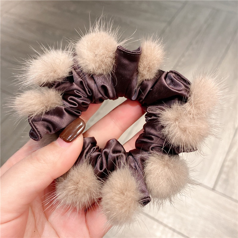 Women's Sweet Plush Fluffy Ball Hair Tie Autumn Winter Soft Hairband