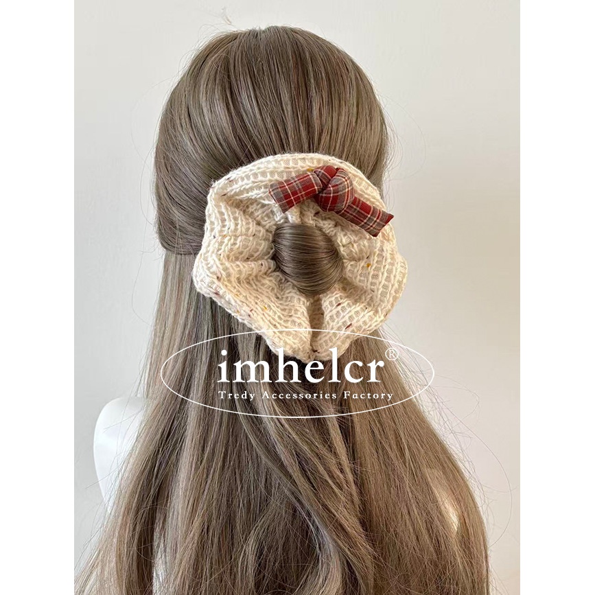 Girls Handmade Yarn Braided Hair Tie Autumn Winter Large Elastic Bow Hair Band