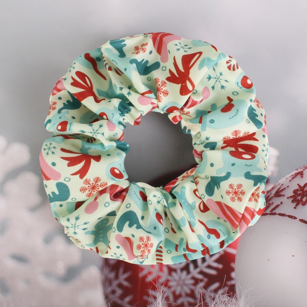 Women's Polyester Scrunchie Hair Tie For High Ponytail Christmas Floral Print
