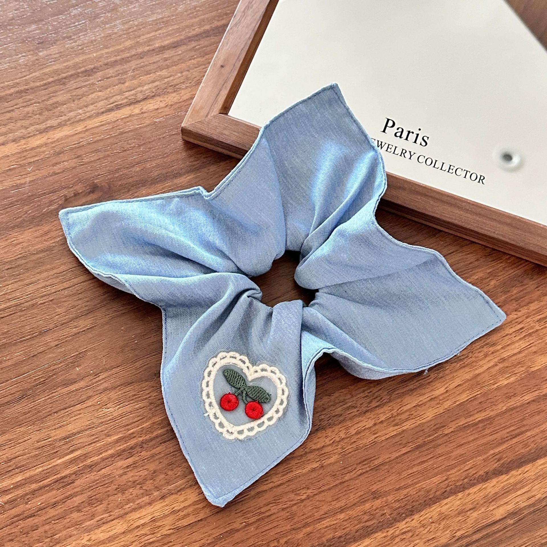 Girls Cloth Scarf Scrunchies Pastoral Fruit Hair Band Rose Red