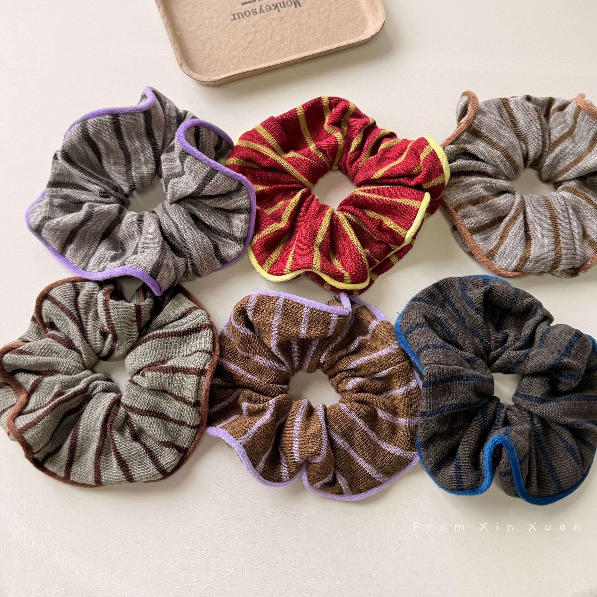 Women's Elastic Knitted Cloth Ponytail Hair Bands Vintage Patchwork Leopard