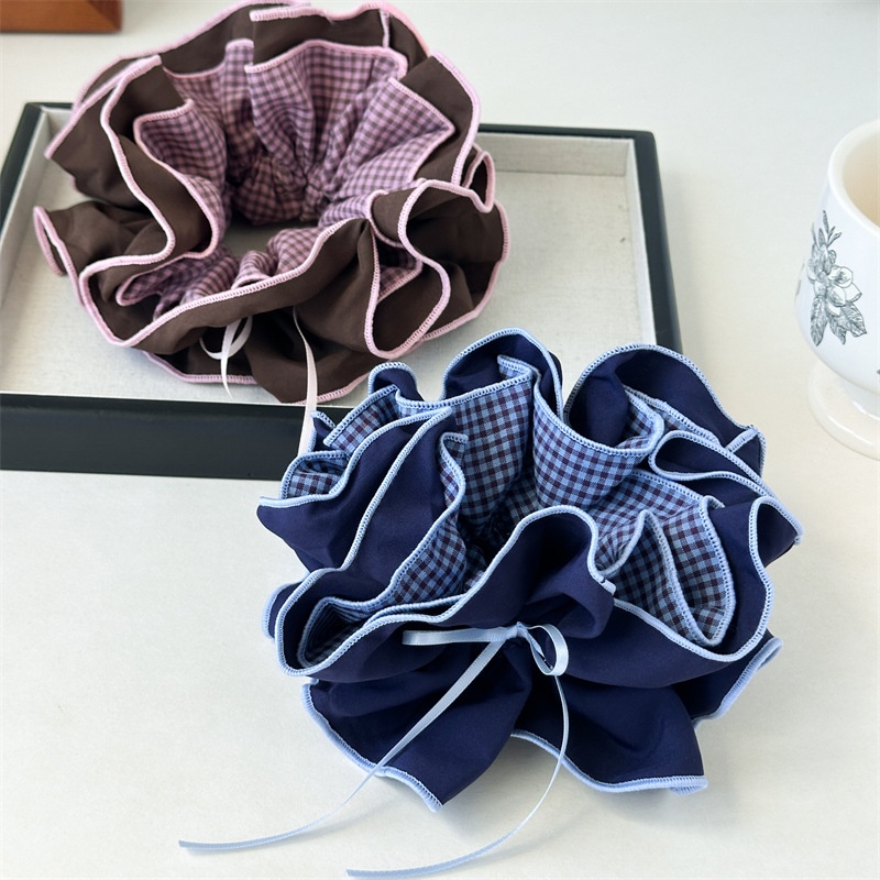 Women's Fabric Large Bowknot Ponytail Hair Tie Autumn Sweet Plaid