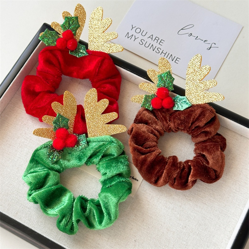 Women's Christmas Velvet Antler Hairband Elastic Bell Flannel Headwear
