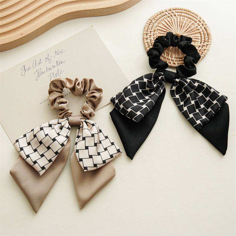 Women's Elegant Autumn Satin Ponytail Scrunchie Retro Ribbon Bowknot