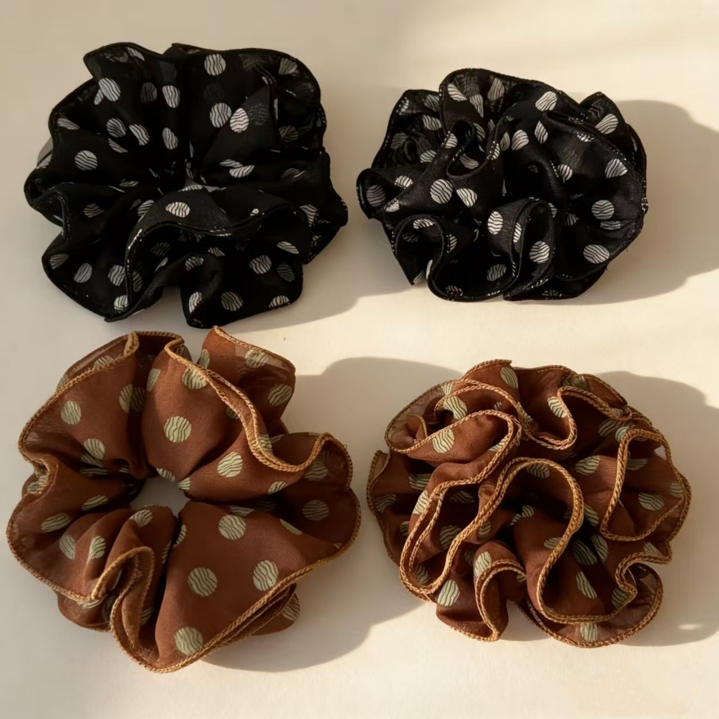 Women's Retro Chiffon Bubble Hair Tie Spring Summer Black Polka Dots