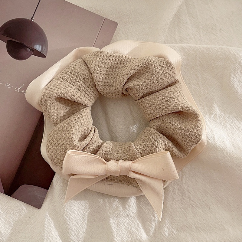 Women's Daily Rib-Knit Lace Rivet Hair Tie Sweet Plaid Bow Knot