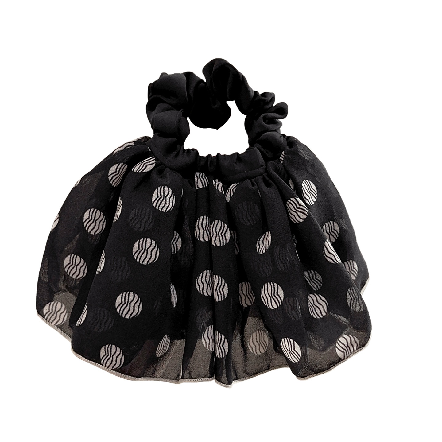 Women's Spring Summer Gauze Scrunchie Hair Tie Black Brown Polka Dots
