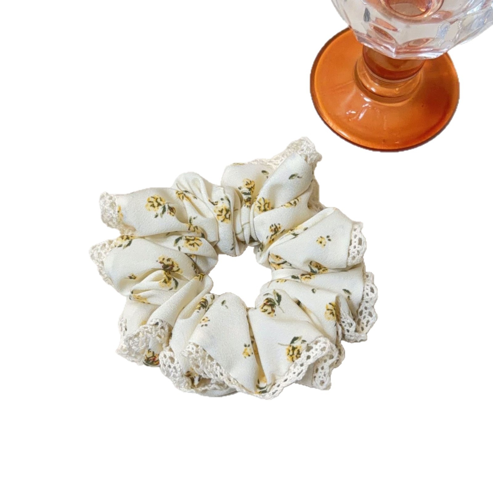 Women's Elegant Spring Pearl Gauze Hair Tie Accessory Beige Lace