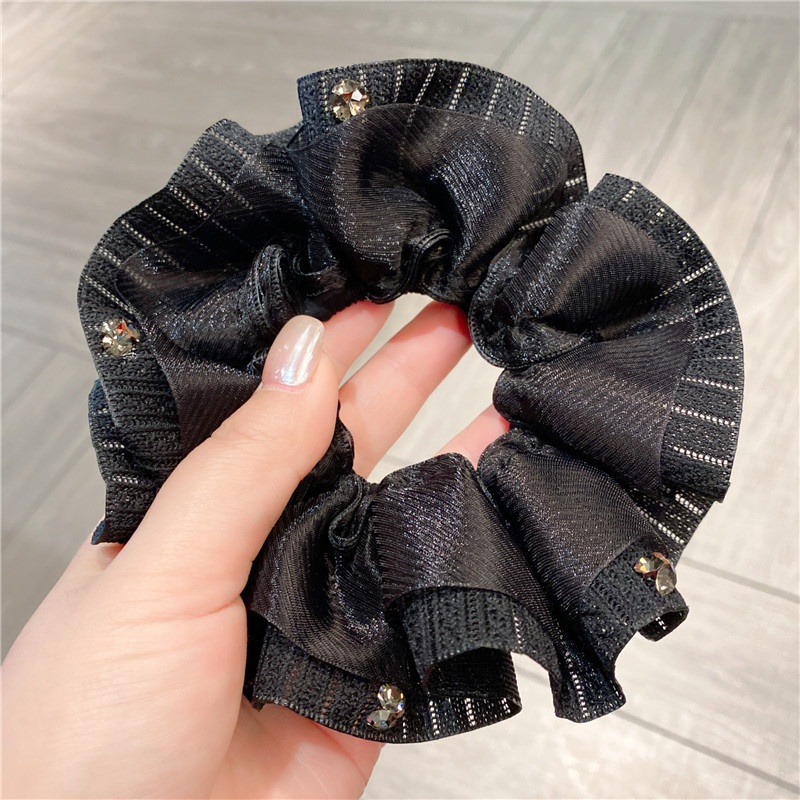 Women's Luxury Black Multi-Layer Tulle Rhinestone Large Hair Scrunchie