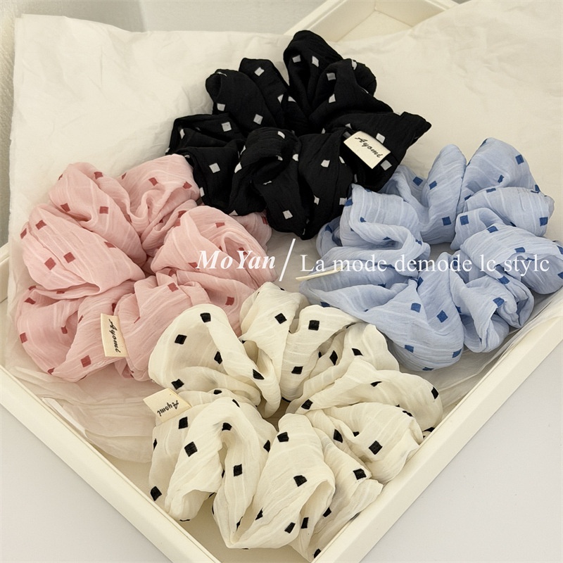 Women's Soft Cloth Daily Wear Hair Tie Scrunchie Accessory Beige Gingham