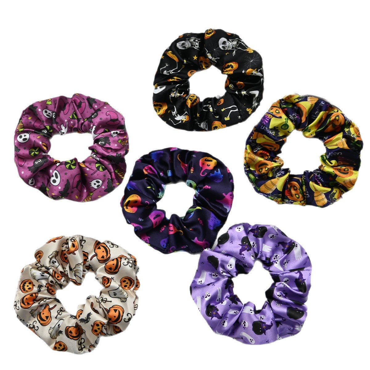 Women's Stylish Cloth Hair Scrunchies Festive Halloween Pumpkin Print