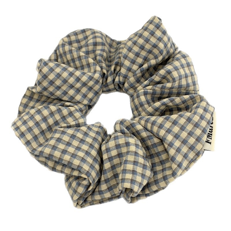 Women's Spring Retro Cloth Hair Tie Scrunchie Blue Black Plaid