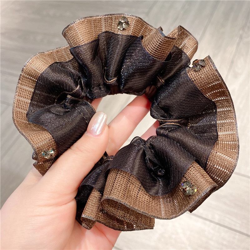 Women's Luxury Black Multi-Layer Tulle Rhinestone Large Hair Scrunchie