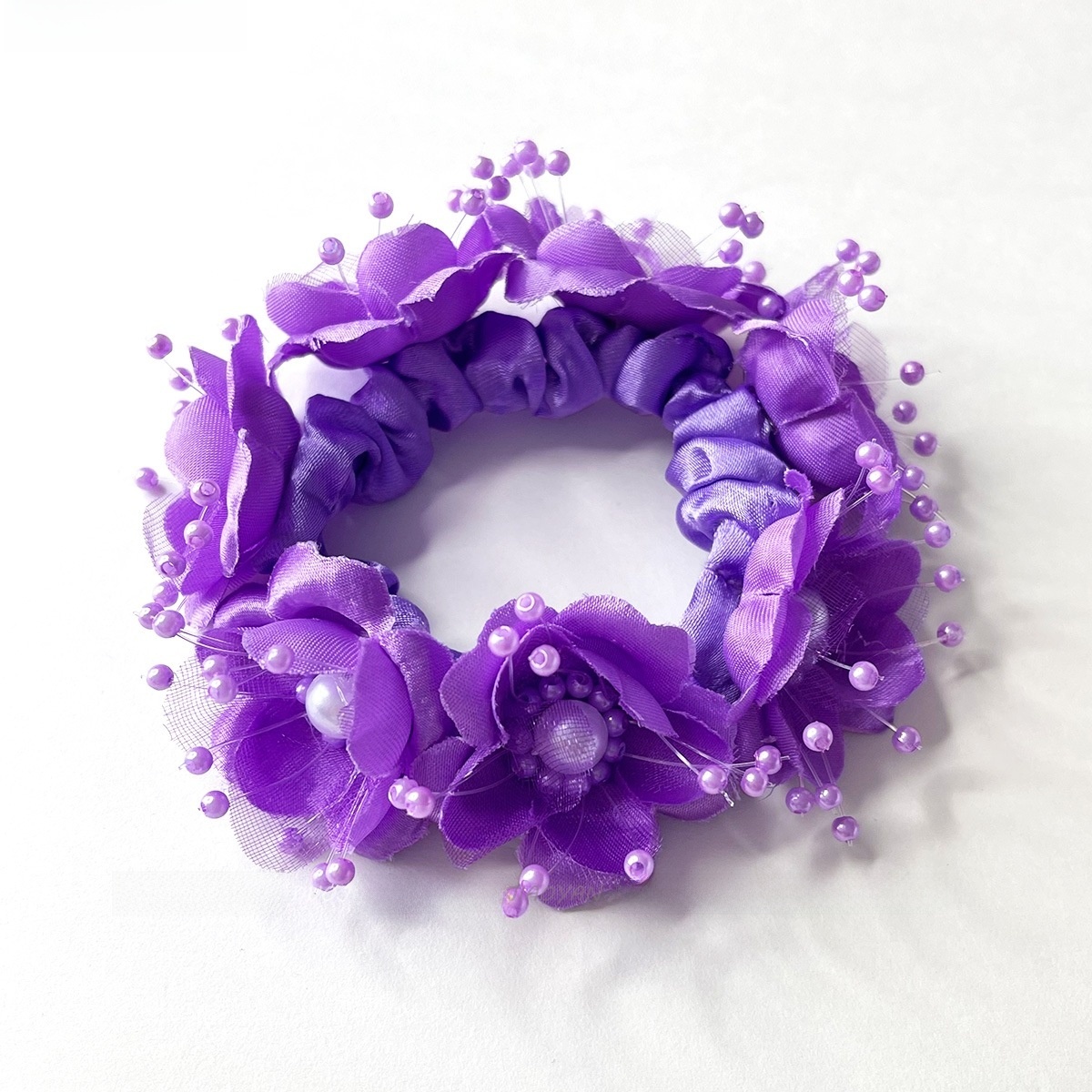 Women's Pearl Organza Vacation Bridal Hair Tie Colorful Floral