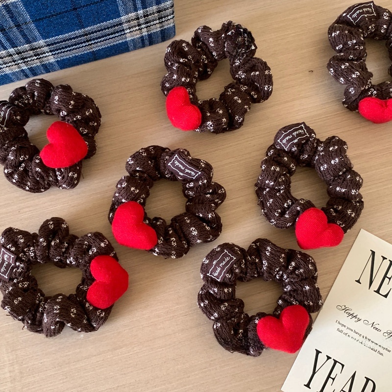 Women's Cozy Knit Hair Tie Everyday Accessory Red Heart Ditsy Floral