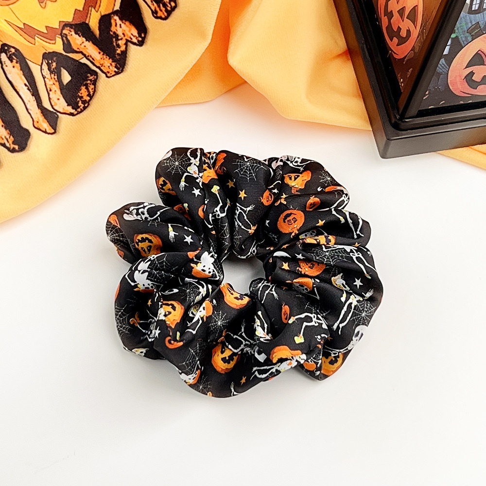 Women's Halloween Cloth Elastic Scrunchies Retro Pumpkin Skull