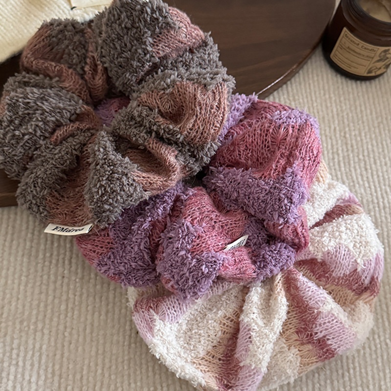 Women's Winter Knitted Yarn Elastic Low Ponytail Hair Tie Color Block