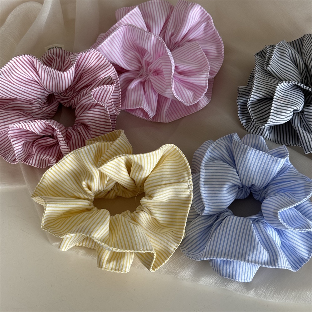 Women's Summer Cloth Scrunchie Hair Tie In White & Blue Stripe