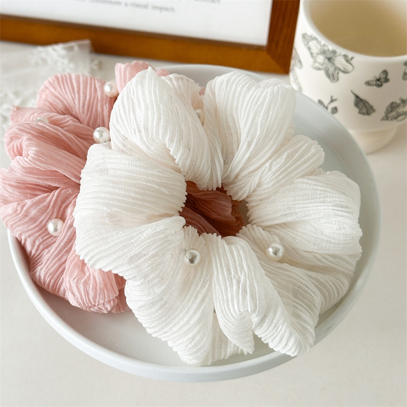 Women Retro Simple Stripe Hair Tie Polyester Spring Accessory Beige