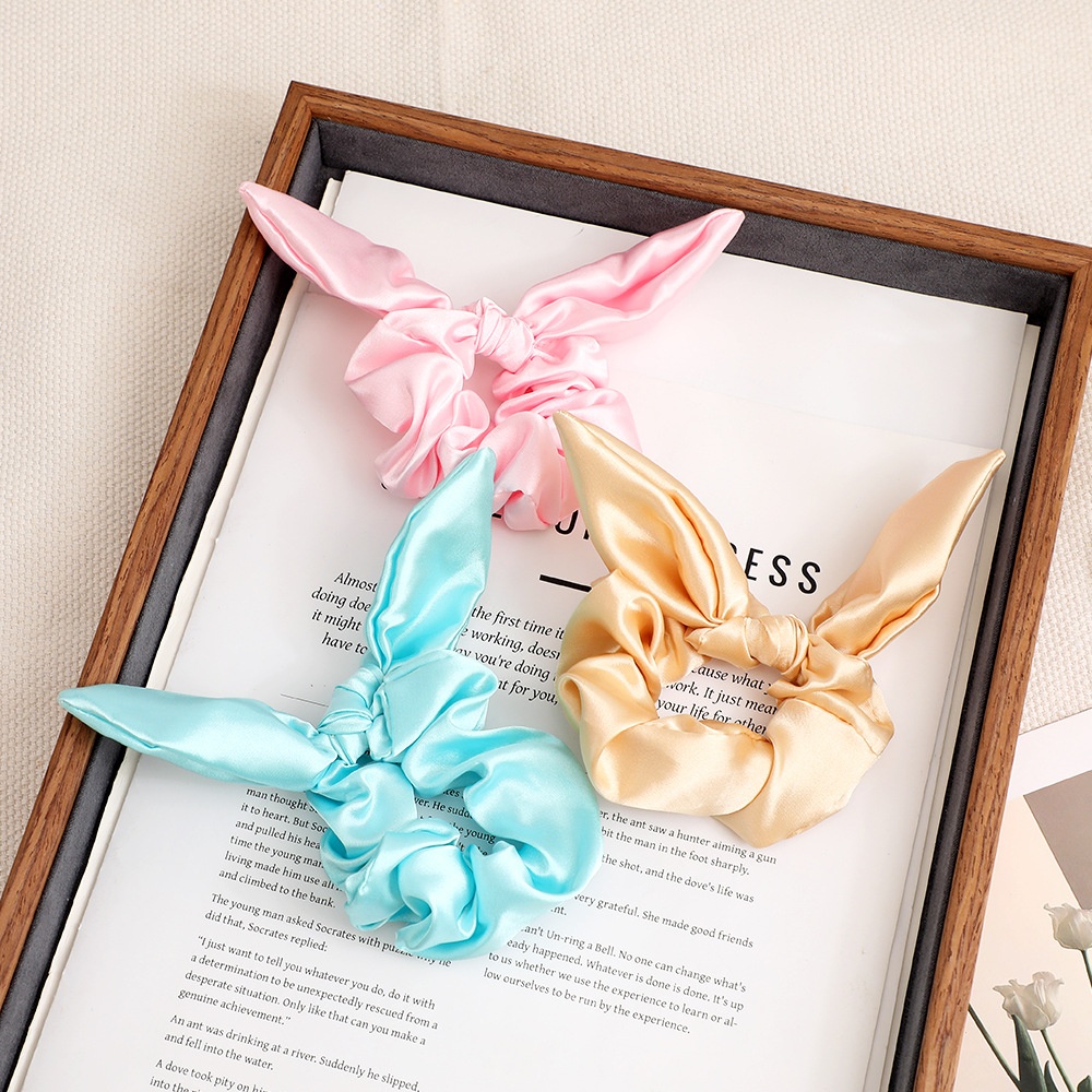 Women's Daily Satin Bowknot Hair Tie Rubber Band Black Bunny Ears