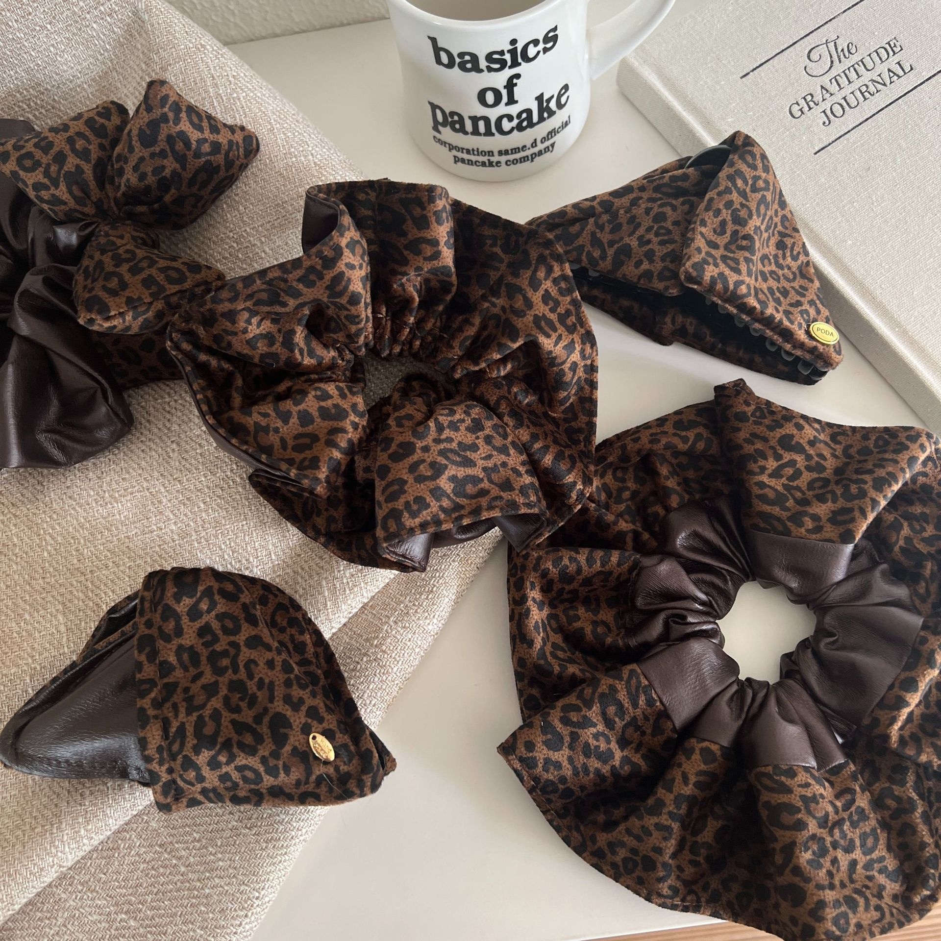 Women's Trendy Leopard Print Splicing Cloth Hair Tie Elastic Scrunchie