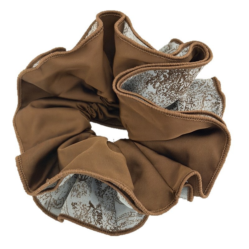 Women's Spring Summer Cloth Hair Tie Blue And Coffee Color Block