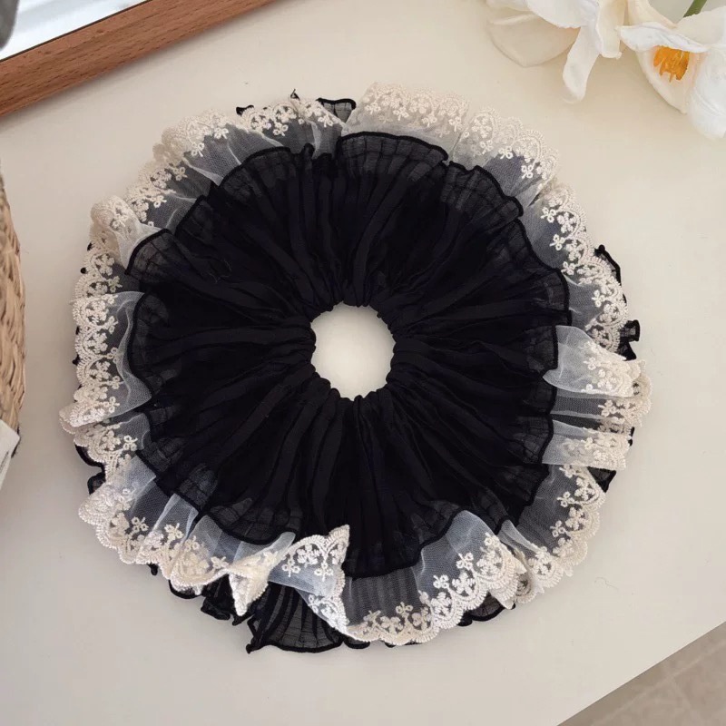 Women's Elegant Banquet Oversized Lace Elastic Hair Tie White Floral