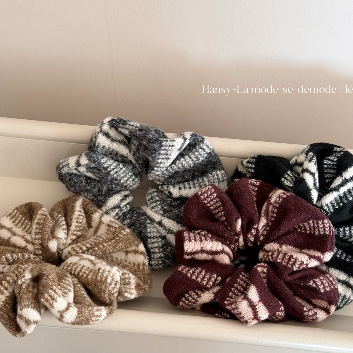 Women's Oversized Plaid Woolen Hair Ties Soft Warm Autumn Winter Scrunchies